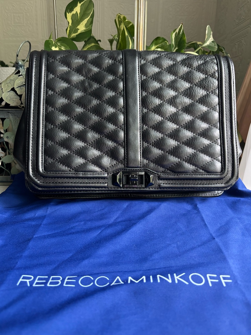Rebecca Minkoff Black Jumbo Love Quilted Leather Shoulder Bag with Turn-Lock
